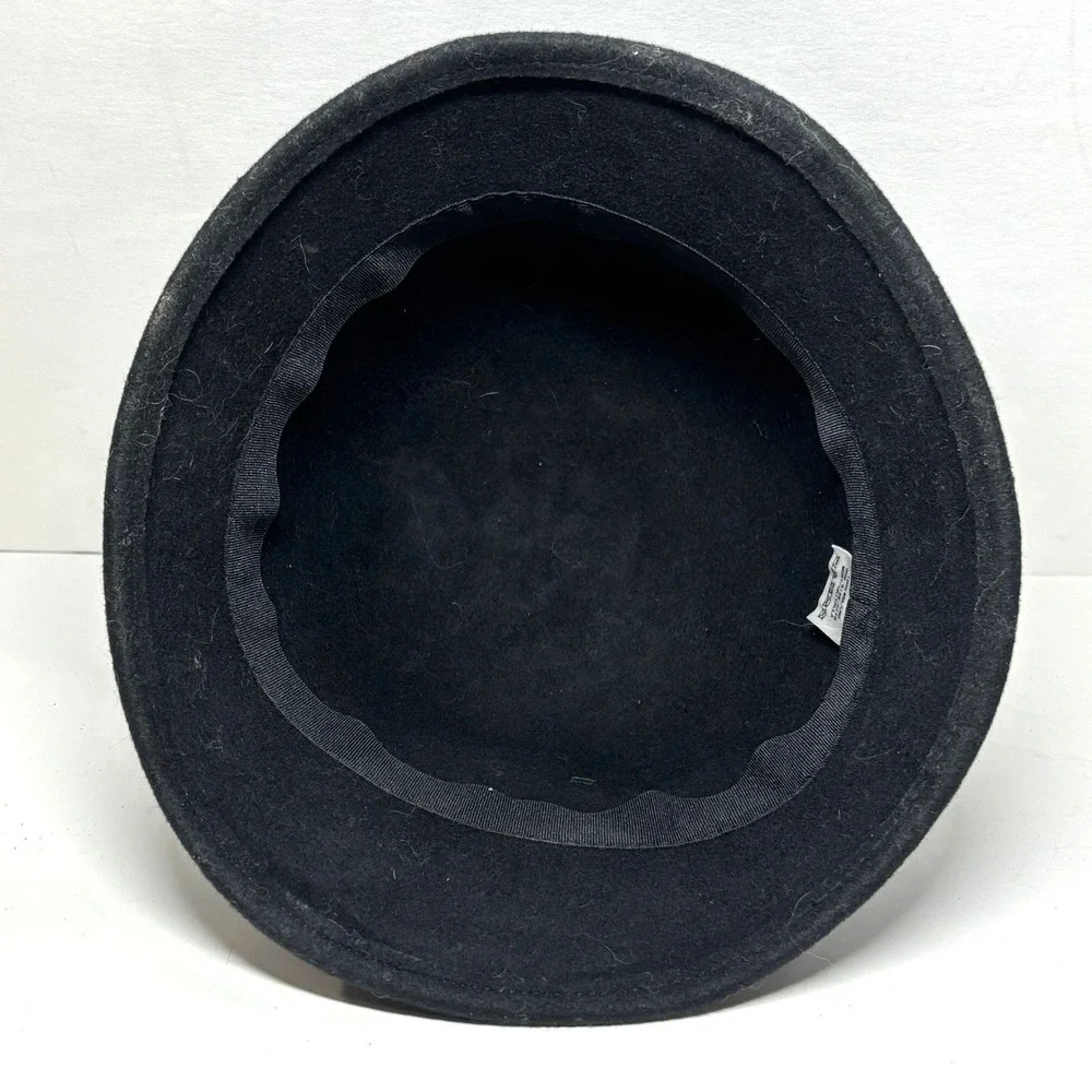 Wool Cloche Hat Womens‎ OS Black Floral Accent Winter Felt Vintage